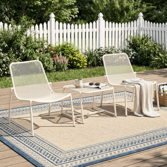 FFZ 3-Piece Outdoor Chat Set with Iron Frame, Mesh Chairs and Side Table, White