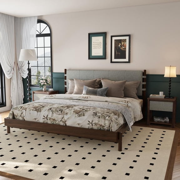 FFZ King Bed Frame Set with 2 Nightstands Light Gray Wood Platform Bed, Light Gray