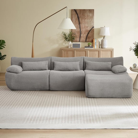 FFZ L-Shaped Cloud Boneless Sofa, Modern Modular Sectional Couch, Grey