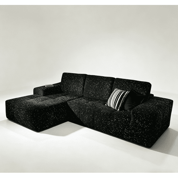 FFZ 114.17 inch L-Shaped Modular Cloud Sectional Sofa with Chaise and Deep Seat, No Assembly Required, Black