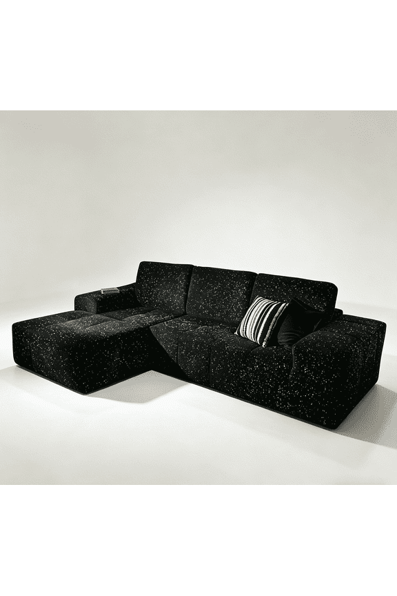 114.17 inch L-Shaped Modular Cloud Sectional Sofa with Chaise and Deep Seat, No Assembly Required, Black