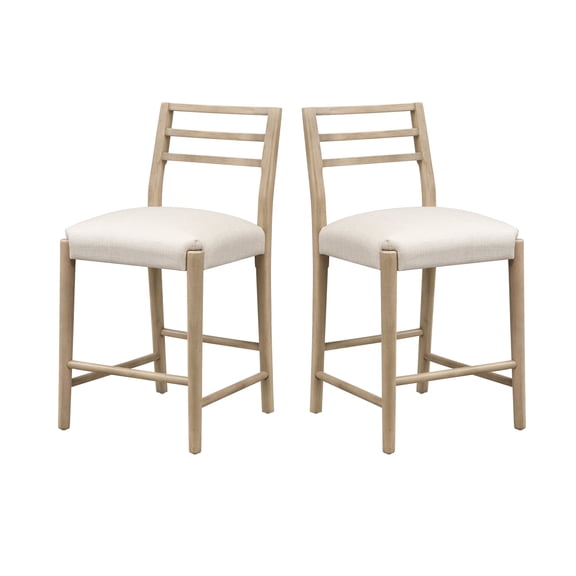 FFZ Ladder Back Counter Stool Set of 2 with Upholstered Seat and Tapered Legs, 19.25 x 21 x 37.5 inch, Beige