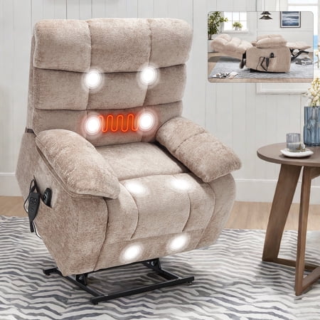 FFZ Oversized Power Lift Recliner Chair with Dual Motor Massage Heat, Infinite Position, Up to 350 LBS, Beige