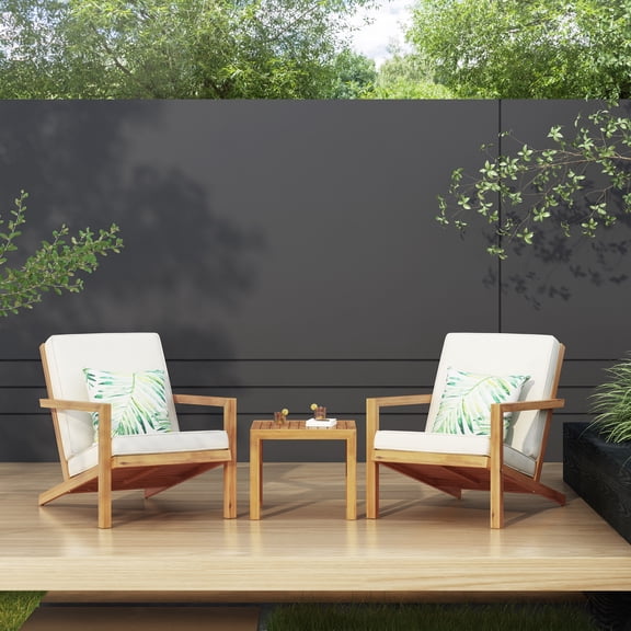 FFZ LEAH 3-Piece Acacia Wood Outdoor Chat Set with Water-Resistant Cushions, 25.6 x 34.25 x 30 inch, Teak