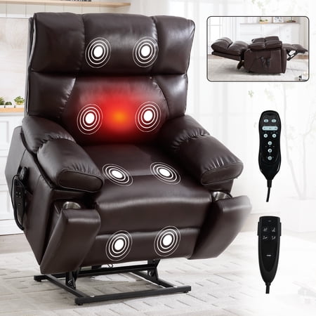 FFZ Large Electric Power Lift Recliner with Massage, Heat, Hidden Cup Holders, Infinite Position, 350, Brown