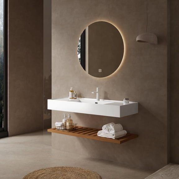FFZ 48 inch Wall-Mounted Floating Bathroom Vanity with Integrated Acrylic Basin, Dark Walnut, Walnut
