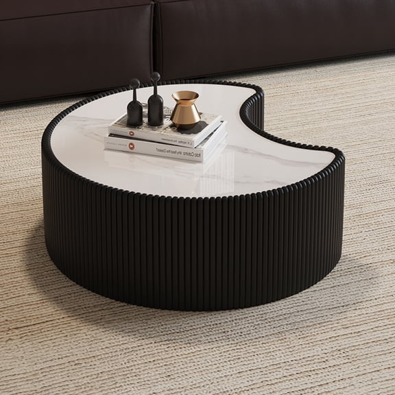 FFZ Light Sintered Stone Top Stylish Irregular Shape Leather Coffee Modern Sofa Table For Living Room (Each top Has A Unique Grey Pattern)