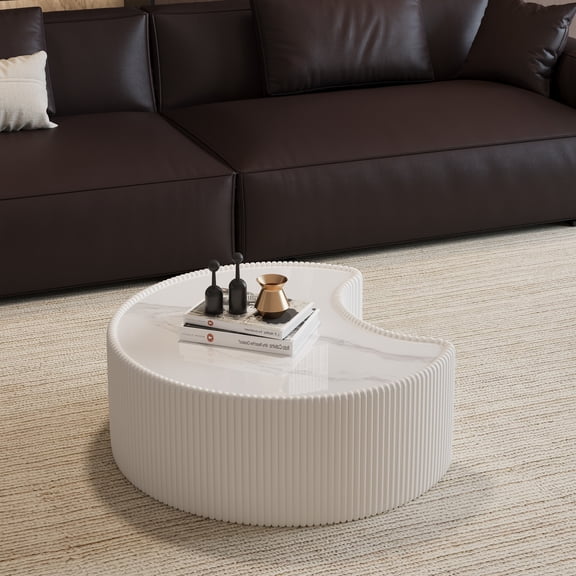 FFZ Light Sintered Stone Top Stylish Irregular Shape Leather Coffee Modern Sofa Table For Living Room (Each top Has A Unique Grey Pattern)