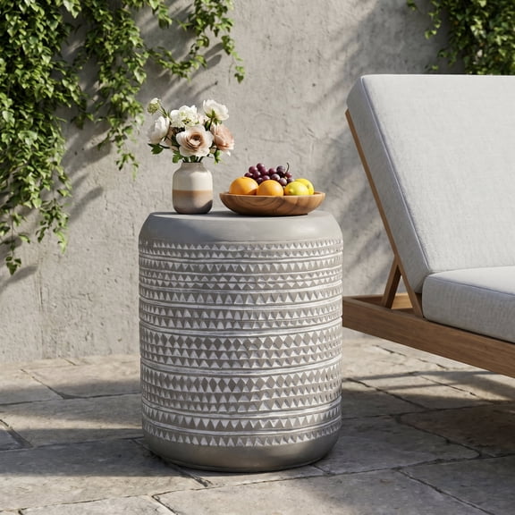 FFZ Lightweight Concrete Side Table with Triangular Design and MGO Construction, Light Grey