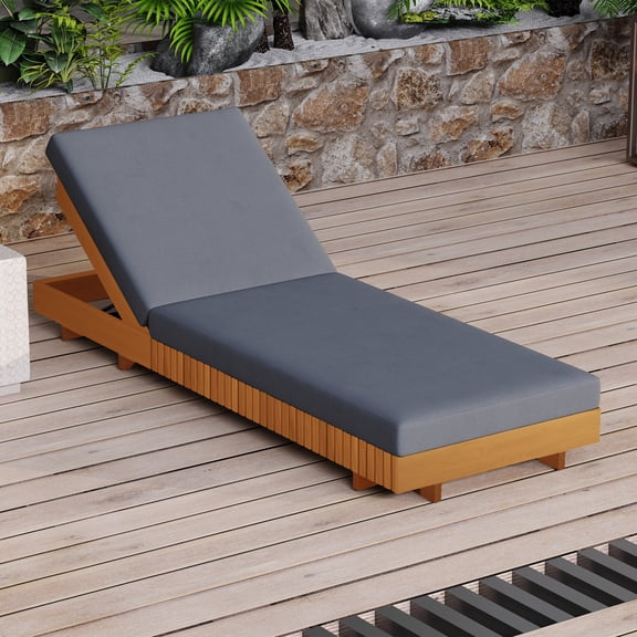 FFZ Acacia Wood Lounge Chaise Set with 6-Position Backrest and Water-Resistant Cushion, DARK GREY