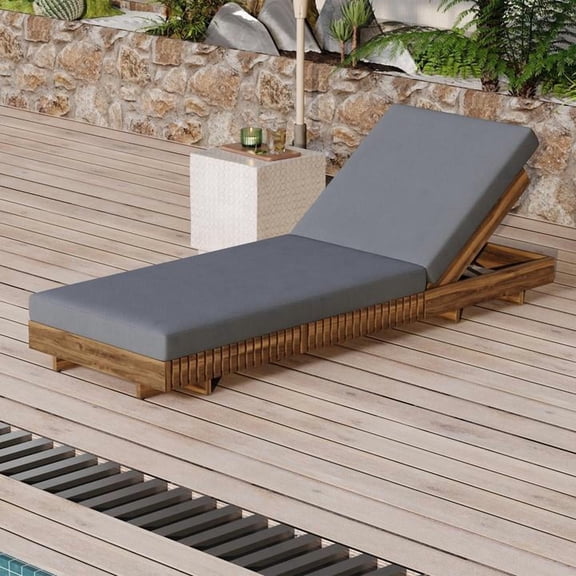 FFZ Acacia Wood Lounge Chaise Set with 6-Position Backrest and Water-Resistant Cushion, DARK GREY