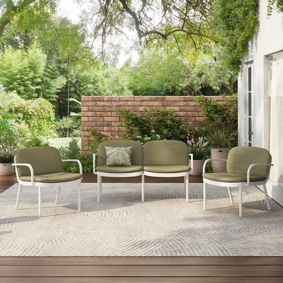 FFZ 3-Piece Polypropylene Outdoor Chat Set with Loveseat and 2 Chairs, Green