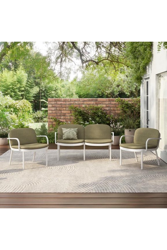 3-Piece Polypropylene Outdoor Chat Set with Loveseat and 2 Chairs, Green