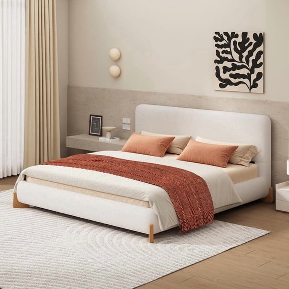 FFZ Elegant King Size Boucle Upholstered Platform Bed with Storage Drawers, 88.2 x 84.9 x 38.2 inch, White