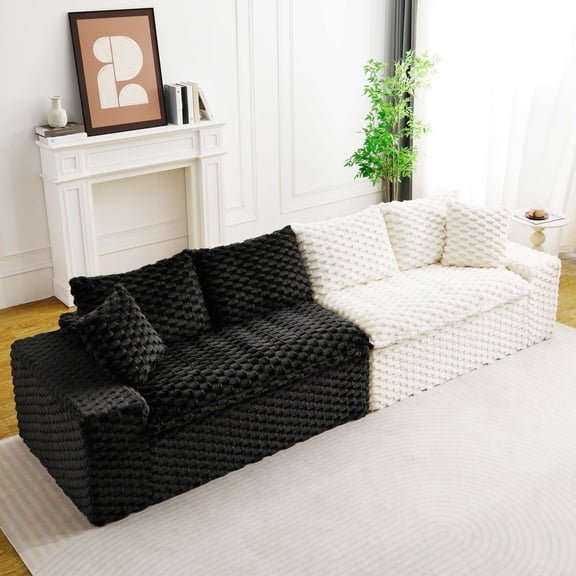 FFZ Luxury Color-Block Turtle Velvet Multifunctional Sofa with Arrangeable Design, White+Black