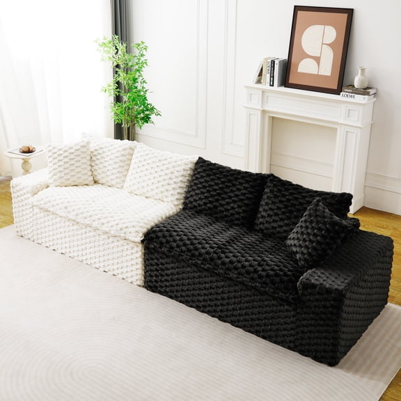 FFZ Luxury Color-Block Turtle Velvet Multifunctional Sofa with Arrangeable Design for Living Room, Black White