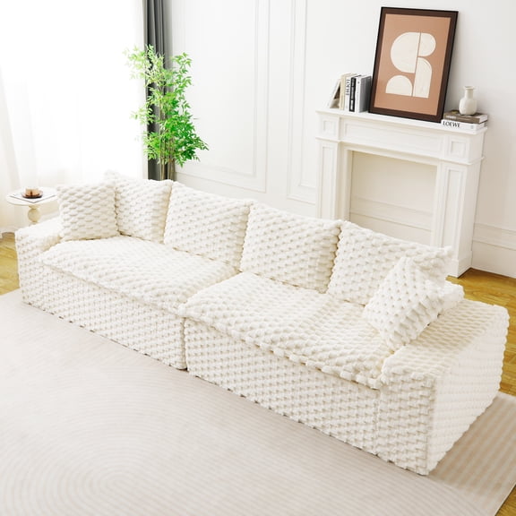 FFZ Luxury White Turtle Velvet Multifunctional Sofa with Arrangeable Seating, 120.08 x 35.43 x 34.64, White