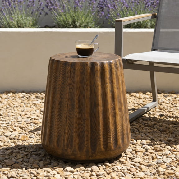 FFZ 17"Tall Tree Stump Style MGO Side Table with Wood Grain Finish for Patio, Garden, Brown