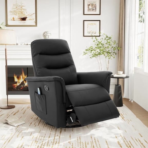 FFZ Manual Recliner Chair with 8-Point Massage, Rocking and Swivel Function, Black