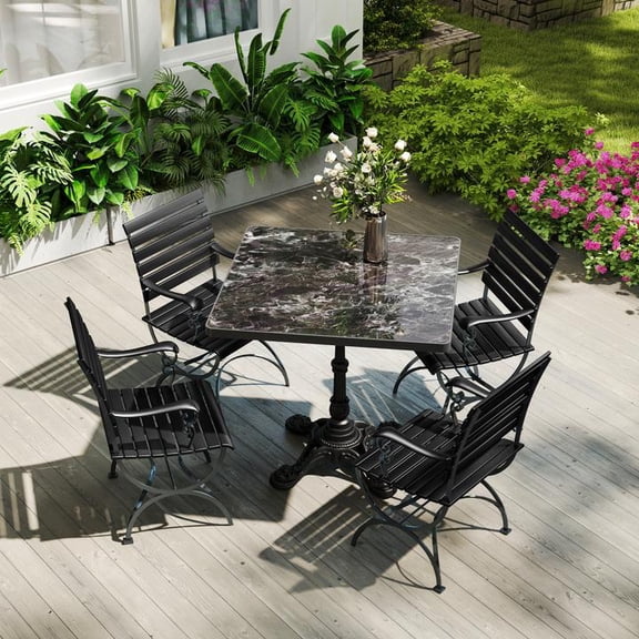 FFZ Marble Look Sintered Stone Square Table, Durable Cast Iron Base for Bistro Cafe Bar Home Use