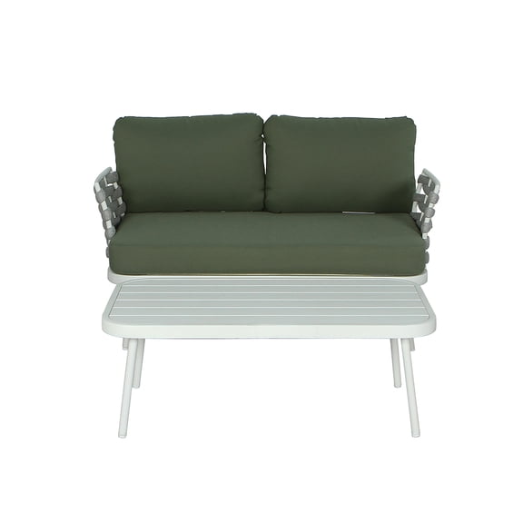 FFZ Mariano Steel Loveseat And Table, Off White+Green