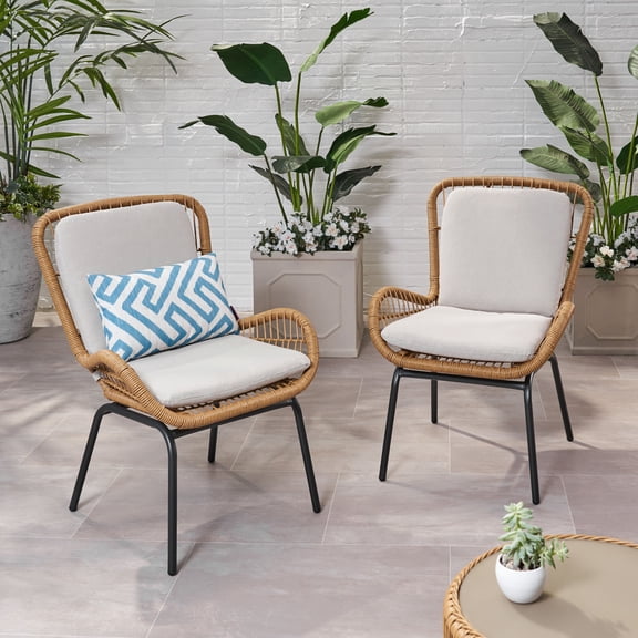 FFZ 34"Tall Mccaskill Patio Chair Set of 2 with Iron+Plastic Frame, Light Brown