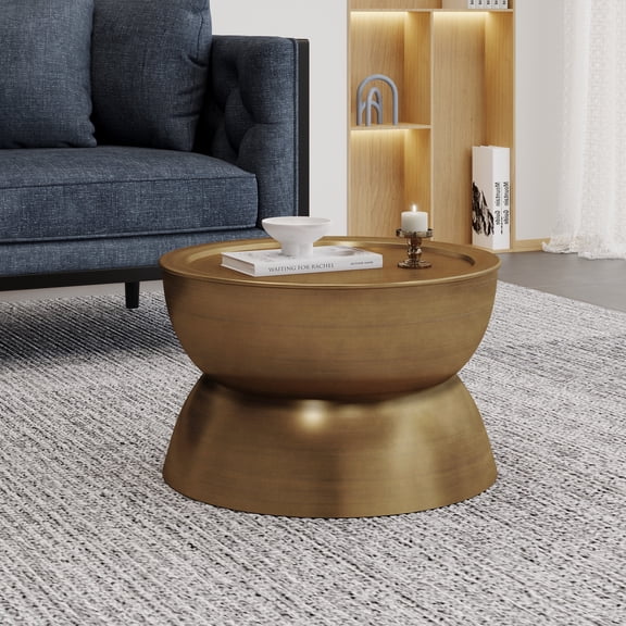 FFZ Hammered Iron Hourglass Coffee Table, 24.25 x 24.25 x 15.25 inch, Gold