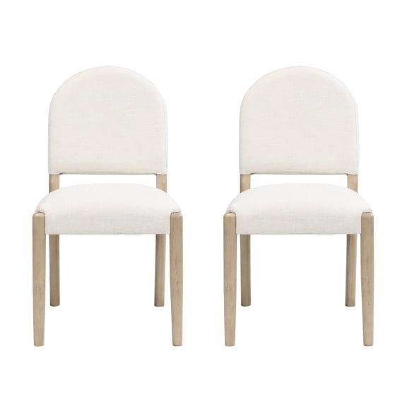 FFZ Mid-Century Fabric Dining Chair Set of 2 with Arched Backrest and Rubber Wood Legs, Beige