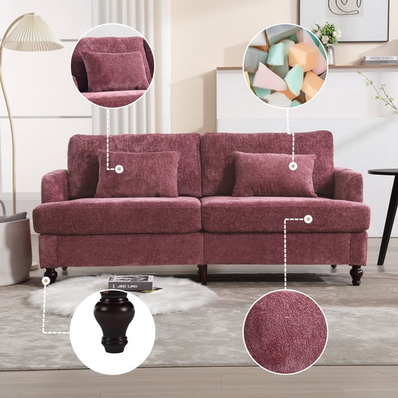 FFZ Mid-Century Modern Chenille Loveseat Sofa with Wooden Legs, 2-Seat Upholstered Couch, WINE RED