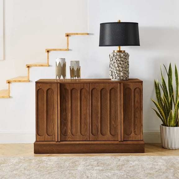 FFZ 44.8" Mid-Century Modern Fluted Sideboard Cabinet with Adjustable Shelves and Outlet Holes, Walnut