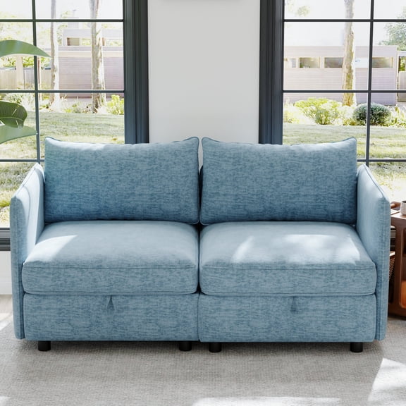 FFZ Mid-Century Modern Loveseat with Storage, Comfortable Back Cushion, 68 inch, Antique Blue