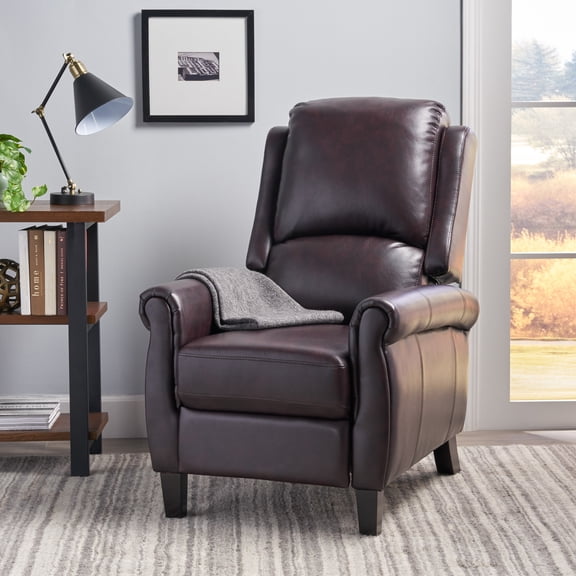 FFZ Mid-Century Modern PU Pushback Single Recliner Sofa with Tufted Cushion, Burgundy