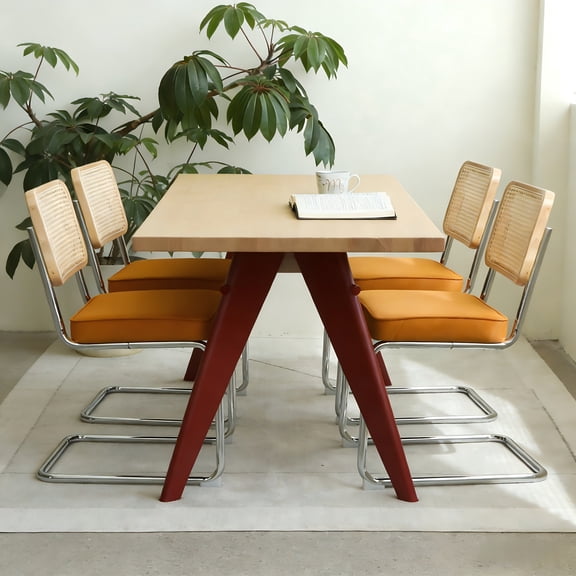 FFZ Set of 4 Velvet Rattan Dining Chairs with Chrome Legs, Mid-Century Modern Design, Orange
