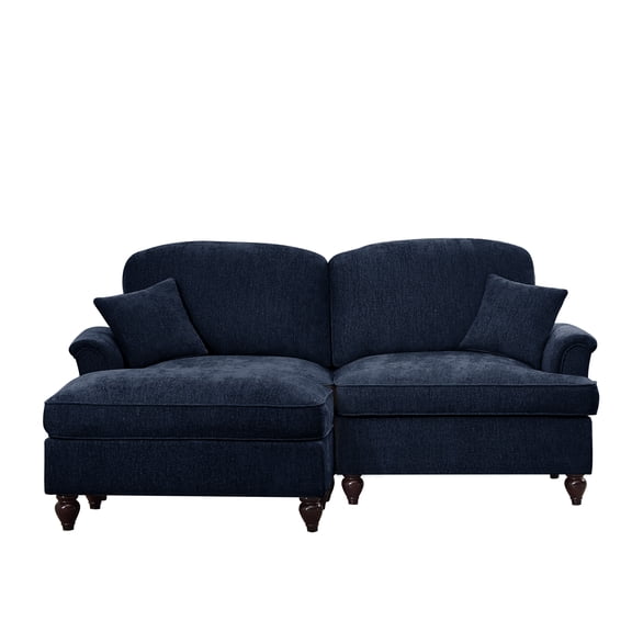 FFZ Mid Century Modular L-Shaped Sofa Couch with Flared Arms, Removable Skirts, Comfy Chenille Loveseat, Blue