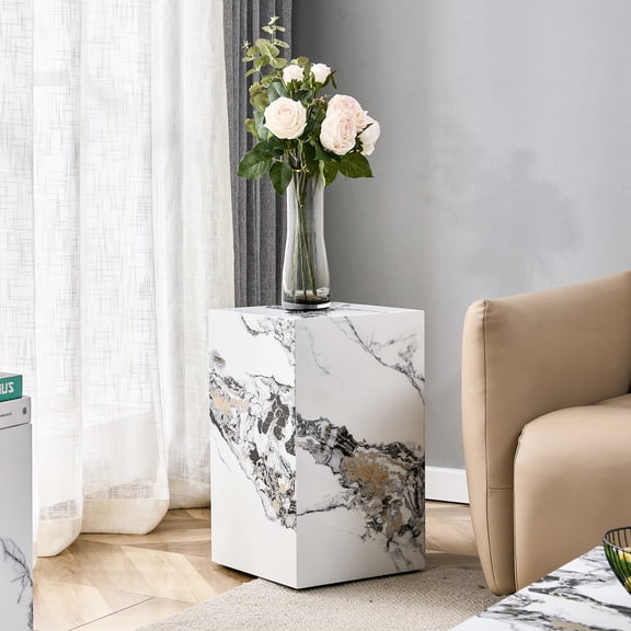 FFZ Modern 11.81 inch Cube MDF Coffee Table for Living Room with Fashion Texture Design, White