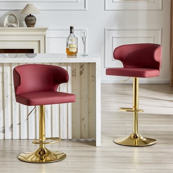 FFZ Modern PU Leather Swivel Bar Stool Set of 2 with Adjustable Height and Belt Backrest, 300 lbs, Gold