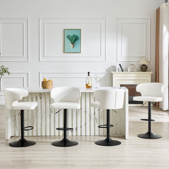 FFZ Modern Adjustable Height Swivel PU Leather Bar Stools Set Of 4 White