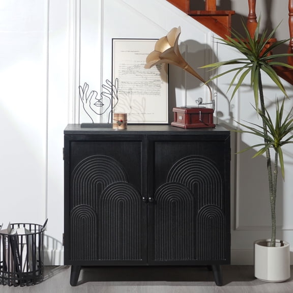 FFZ Modern Black Storage Cabinet with Embossed Door, 31 x 15 x 31.7 inch, Black