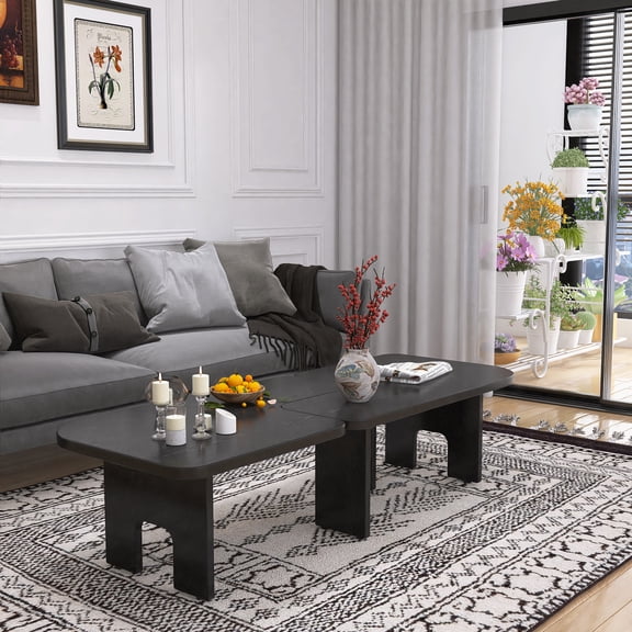 FFZ Modern Black Wooden Nesting Coffee Table Set, 70.86" Extendable Splicing Center Table for Living Room, Space - Saving Accent Furniture with Smooth Surface