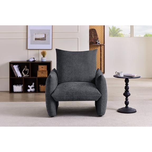 FFZ Modern Chenille Accent Chair, 34.3" Oversized Single Sofa Armchair with Plush Cushion, Soft, Grey