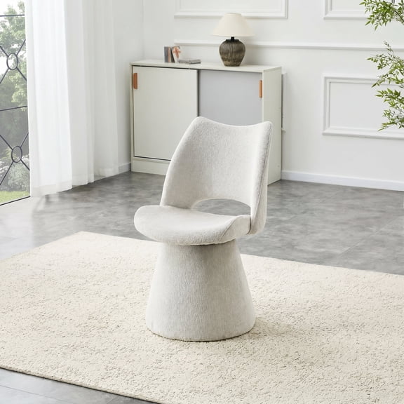 FFZ Modern Chenille Accent Chair with Hollow Back, Upholstered, Stable Metal Base, Off White
