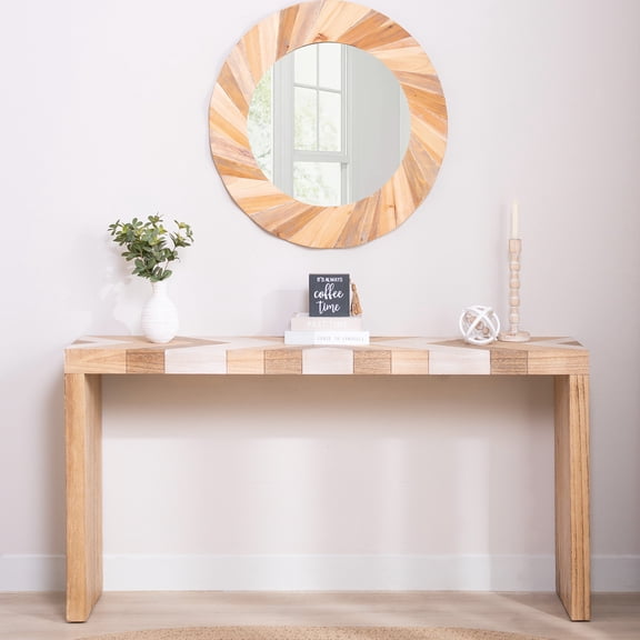 FFZ Modern Console Table with Chevron Patterned Top, 62 inch, Multi
