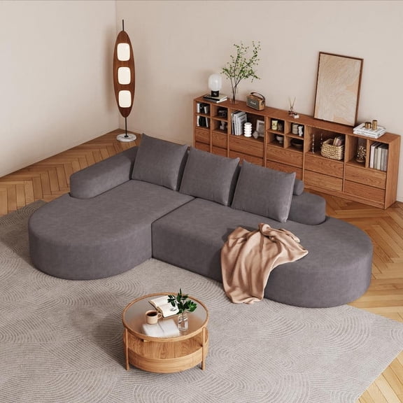 FFZ 108.5 inch Curved Chenille Sectional Sofa with 3 Pillows and Free Combination Design, Grey