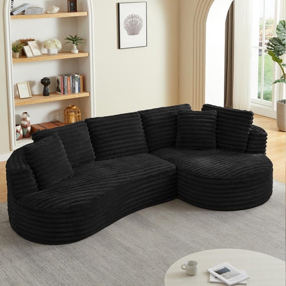 FFZ Modern Curved L-Shaped Luxury Sectional Sofa, Oversized Sleeper Couch, Black