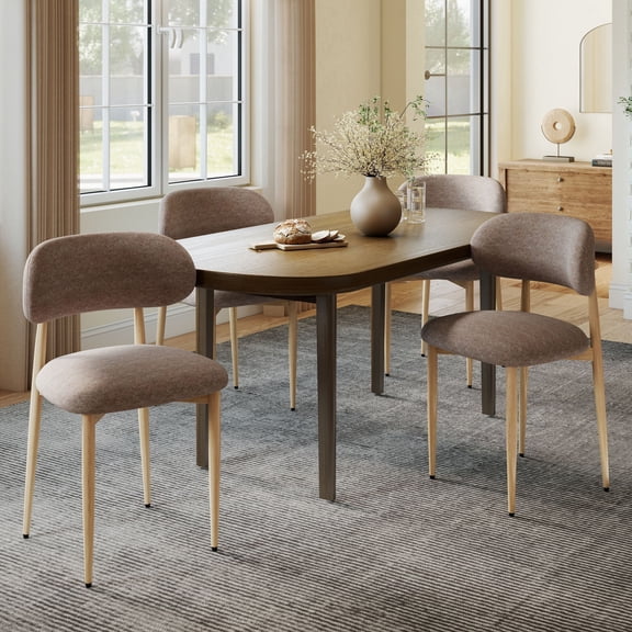 FFZ Set of 4 Farmhouse Fabric Dining Chairs with Metal Legs and Foot Pegs, 21.65 x 22.44 x 30.51 inch, Coffee