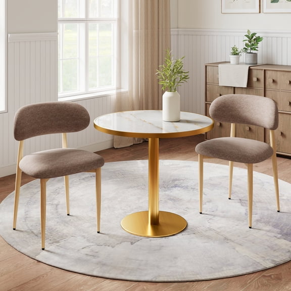 FFZ Set of 2 Modern Farmhouse Dining Chairs with Metal Legs and Comfortable Foot Pegs, Coffee