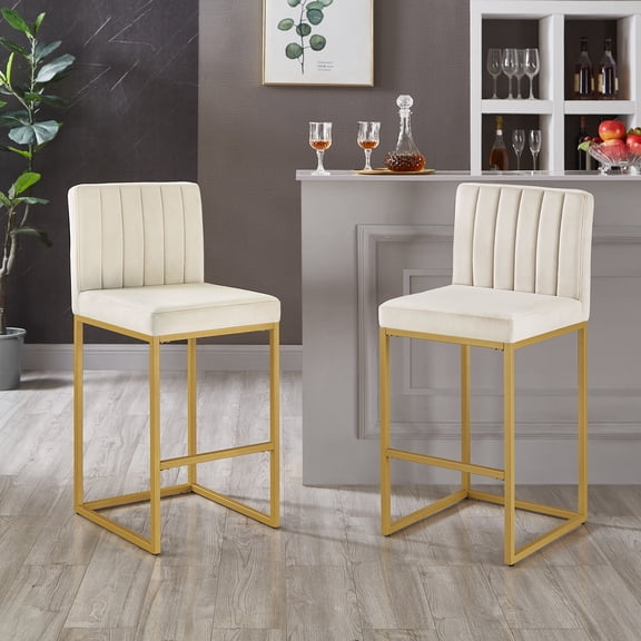 FFZ Modern Fashion Counter Height Stool with Full Backrest and Iron Legs, Cream