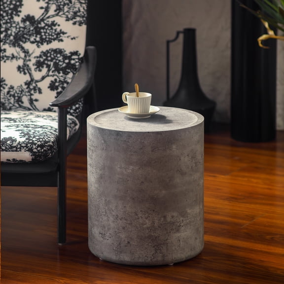 FFZ Modern Faux Concrete Round Corner Accent Side Table for Living Room, Stone Gray