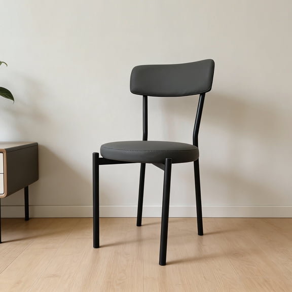 FFZ Set of 4 Faux Leather Dining Chairs with Ergonomic Backrest and Metal Legs, 18.5 x 20 x 34.7 inch, Black