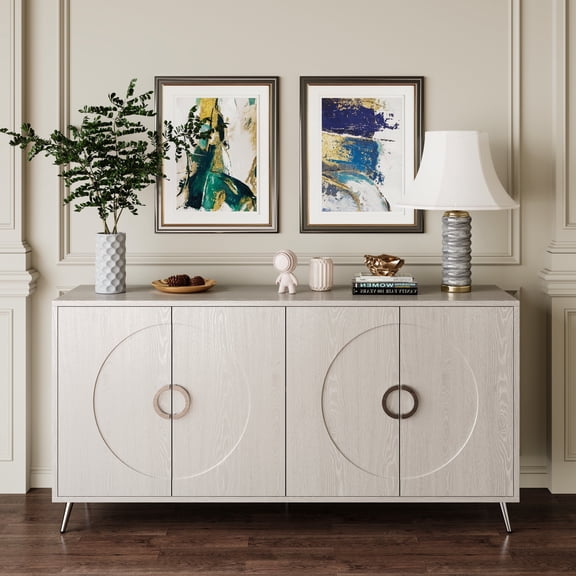 FFZ Modern 4-Door Lacquered Wooden Sideboard Buffet with Storage, Champagne Silver, Champagne